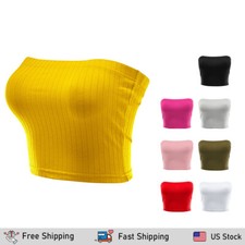 FashionMille Women's Ribbed Strapless Bandeau Basic Casual Tube Top