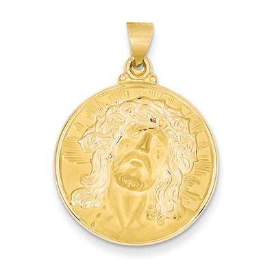 14 Karat Gelbgold Christuskopf Medaille runder Anhänger REL128