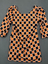 NEW Loila Dress Juniors Large Orange Navy Shift Exposed Zipper Casual Ladies