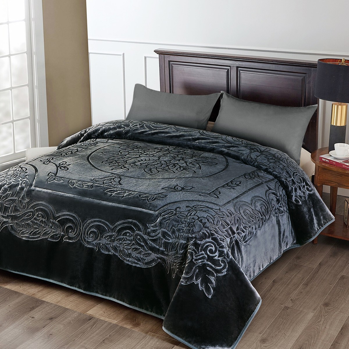 Floral Embossed Korean Mink Fleece Blanket Thick Warm Winter Bed