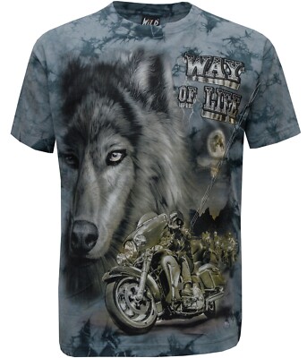 Way Of Life Wolf Eagle Biker Motorbike Glow in The Dark Tye Dye T- Shirt M-3XL