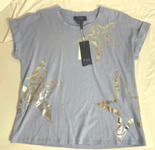 NWT French Dressing Jeans FDJ Comfy Top Periwinkle Silver Stars Womens Size XS