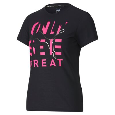 Puma Damen Performance Slogan Short Sleeve Tee Black Pink Freizeit Workout NEU
