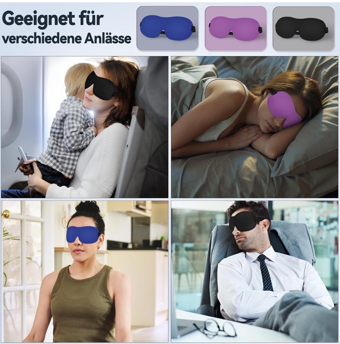 Unbranded 3 Pack Sleep Eye Masks Adjustable Strap Black Purple Blue image 7