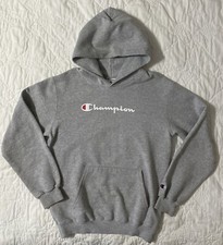 Champion Youth Fleece Hoodie, Large, Gray