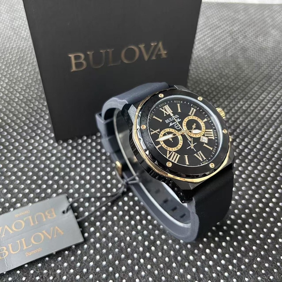Bulova Marine Star 98B278 Men's Quartz Chronograph Watch Black Dial ...
