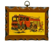 Vintage Christmas Wall Art Funny Fire Truck Firemen Santa by Chris Reynolds #3