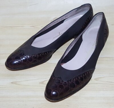 Salvatore Ferragamo Crocodile Print Flat Ballet Brown Leather Women Shoes 8.5 A4