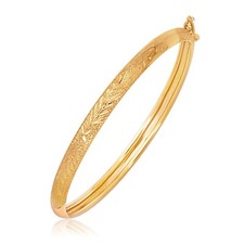 14k Yellow Gold Diamond Cut Motif Dome Style Childrens Bangle 5.50 mm