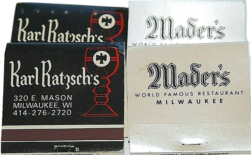 Mader's Karl Ratzschs Restaurant German Milwaukee WI LOT Matchbooks Fox & Hounds