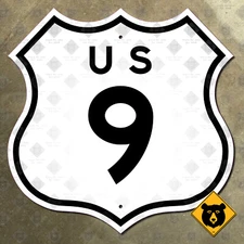 US Route 9 highway marker road sign California-style diecut shield 16x16 1957