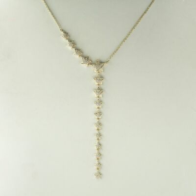 14K Gold Diamond Multi Star Charm Drop Lariat Necklace