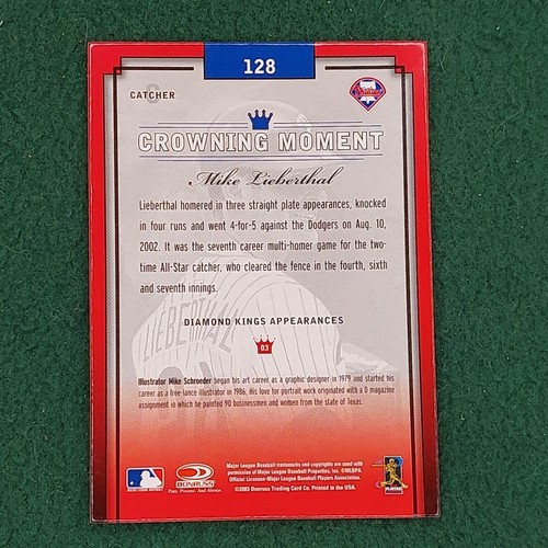 Mike Lieberthal 2003 Donruss Diamond Kings Baseball Card #128 Phillies - Picture 2 of 10