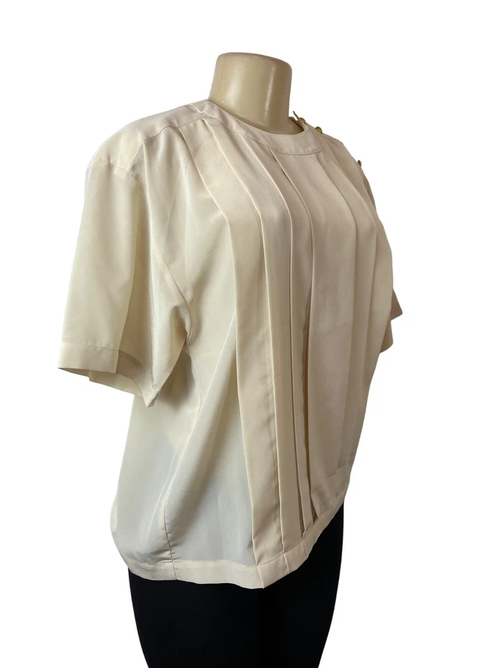Blusa vintage Josephine Chaus beige manga corta para mujer talla 10 Foto 2 de 4