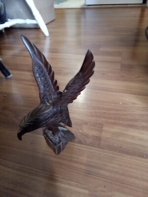  Hand Carved Wooden  Eagle with Spread Wings 8 In. Tall
