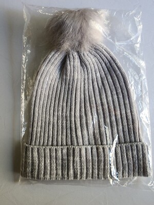 Hat Attack Beanie Cable Knit Cap Pom Pom Cuff Grey