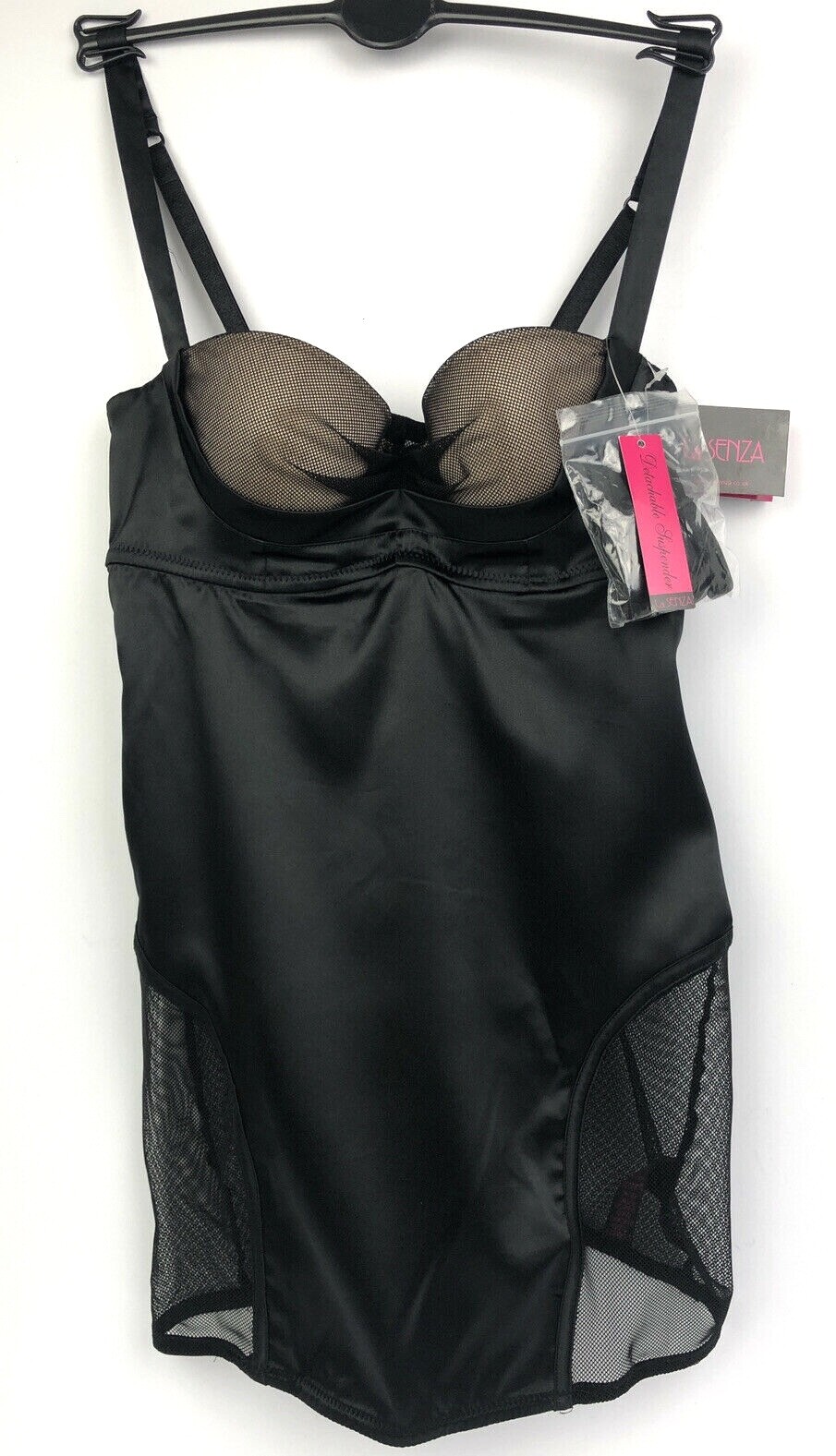 LA SENZA Underwired Babydoll with Detachable Suspenders UK 10 BLACK BNWT