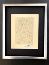 PABLO PICASSO, SIGNED 1962  MINT ENGRAVING MATTED AND FRAMED