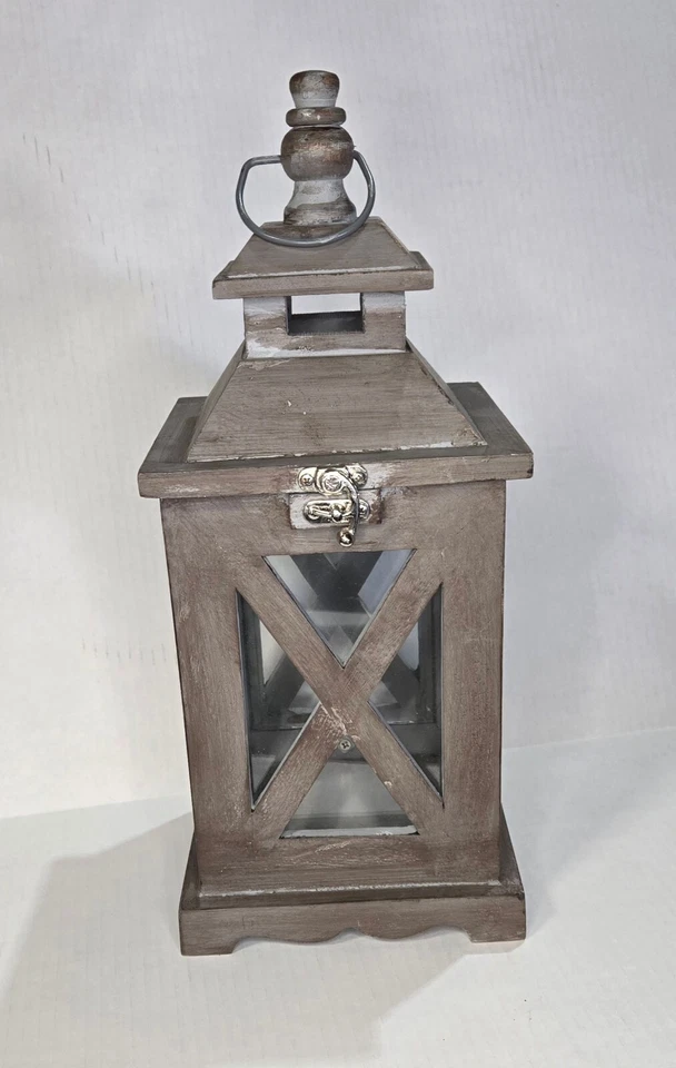 Hampton Bay 1 Linterna de Mesa de Madera Gris Distress Mango Madera NUEVA (23C) Foto 2 de 4