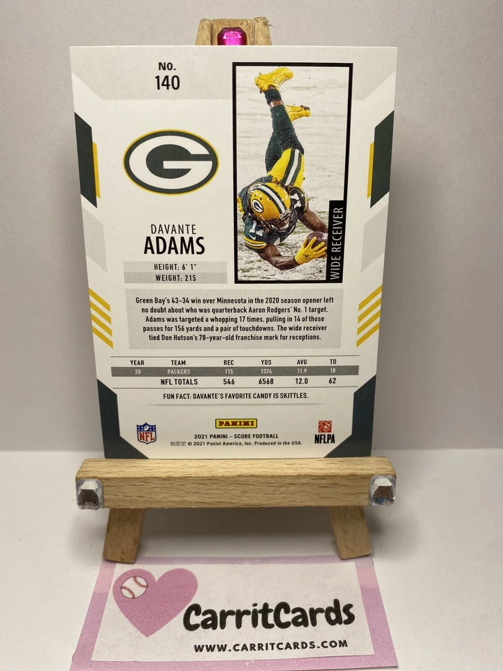 DAVANTE ADAMS 2021 Panini Score GOLD #140 Green Bay Packers SP - Image 4 of 4