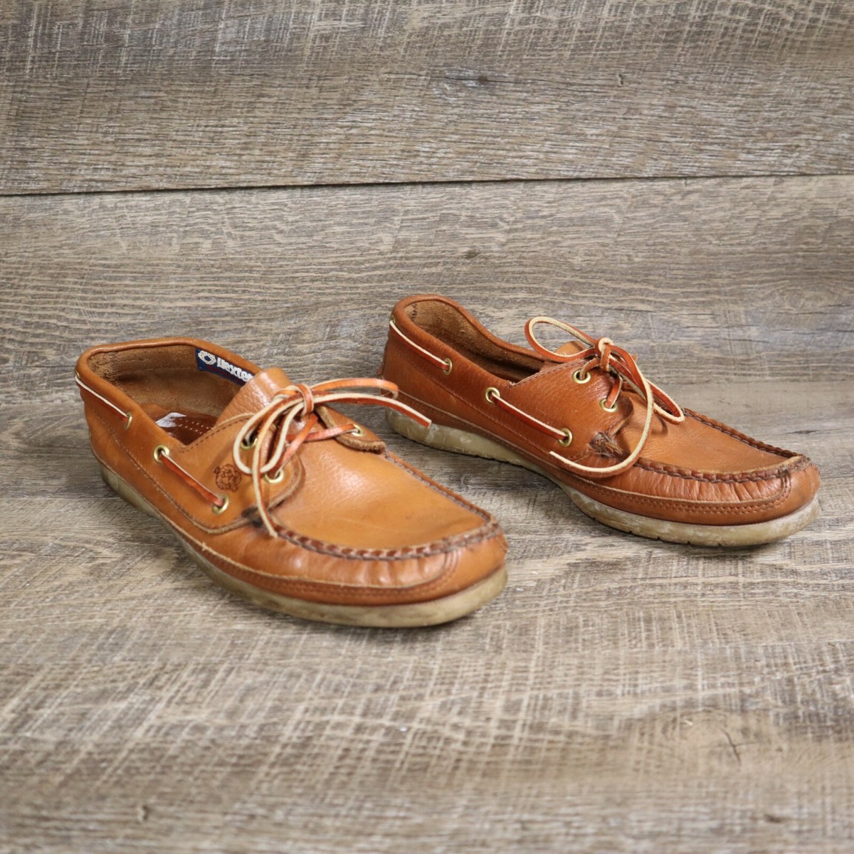 Dexter Mens Boat Shoes Brown Leather Moc Toe Low Top Two Eye Lace