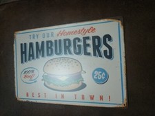 HOMESTYLE HAMBURGER Retro Vintage Tin Metal Aluminum Sign 12" X 8".  2-FD-86 