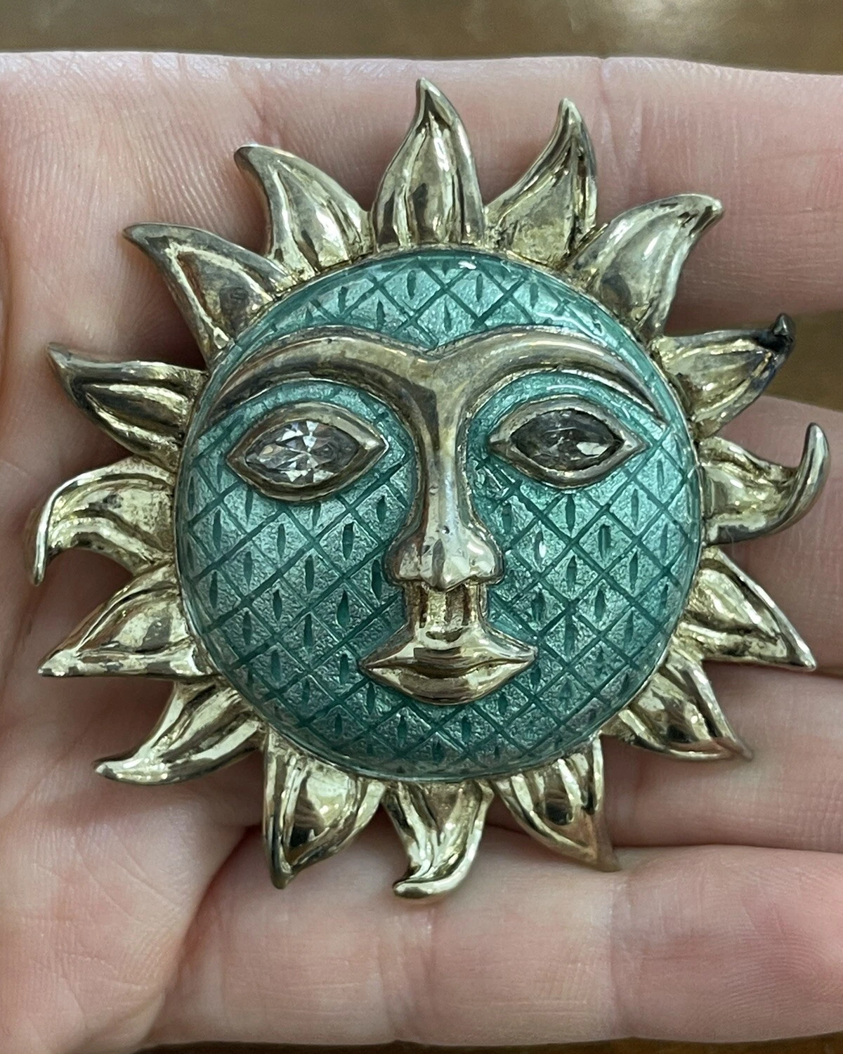 Broche Soleil Vintage Verte Bijoux Fantaisie
