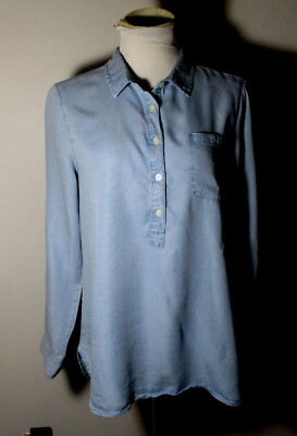 PER SE Blue 100% Tencel Lyocell Long Sleeve V-Neck Top Size L