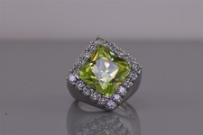 Sterling Silver Bright Green Cubic Zirconia Halo Statement Band Ring 925 Sz: 6