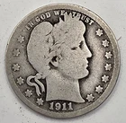 《Silver》1911 USA BARBER QUARTER -- .1808 OZ of SILVER!!!