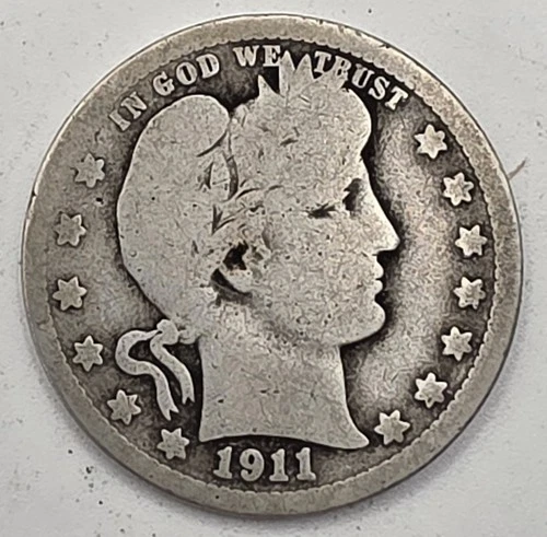 《Silver》1911 USA BARBER QUARTER -- .1808 OZ of SILVER!!!