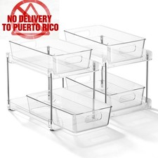2-Tier Pull-Out Pantry Organizer Set,2Pack Clear Kitchen Cabinet Storage Drawers