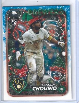 2024 Topps Holiday Jackson Chourio #H119 Image Variation Elf Hat SP RC Brewers