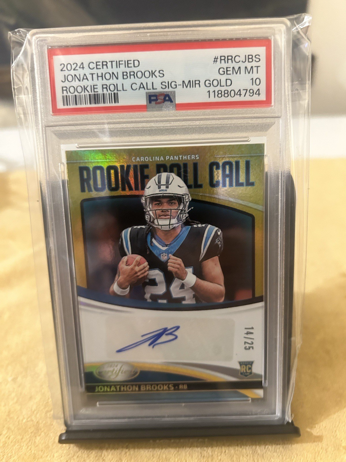 Jonathon Brooks Panini Certified Rookie Roll Call Signatures #RRCJBS Mirror Gold