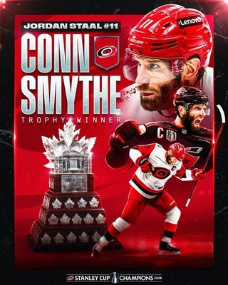 JORDAN STALL CAROLINA HURRICANES 2026 STANLEY CUP CONN SMYTHE TROPHY 8X10 PHOTO