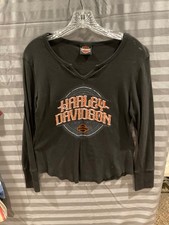 Harley Davidson Shirt Women's Black Long Sleeve Sequin Logo - Made in USA