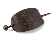 Celtic Knot Leather Hair Slide- Brown