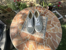 Betsey Johnson Rhinestone Lace-Up Low Top Sneakers Silver/White Rubber Outsole