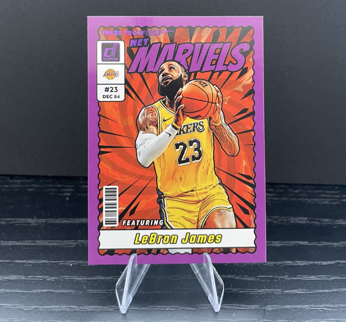 2023-24 Panini Donruss LeBron James Net Marvels Purple Press Proof #9