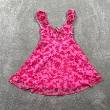 Urban Outfitters Pink Floral Mesh Ruffle Sleeve Tie Front Mini Dress XS