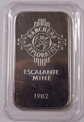 1982 Escalante Mine Johnson Matthey 1 troy oz .999 fine silver art bar sealed