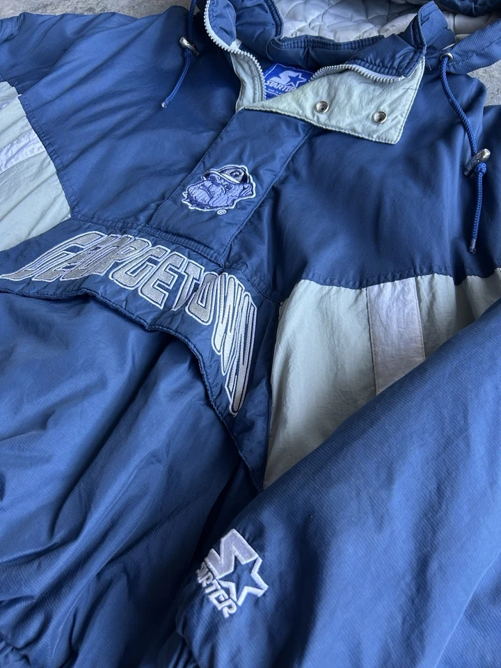 Chaqueta acolchada pulóver con capucha XL vintage años 90 Starter Georgetown Hoyas 1/4 cremallera Foto 2 de 4