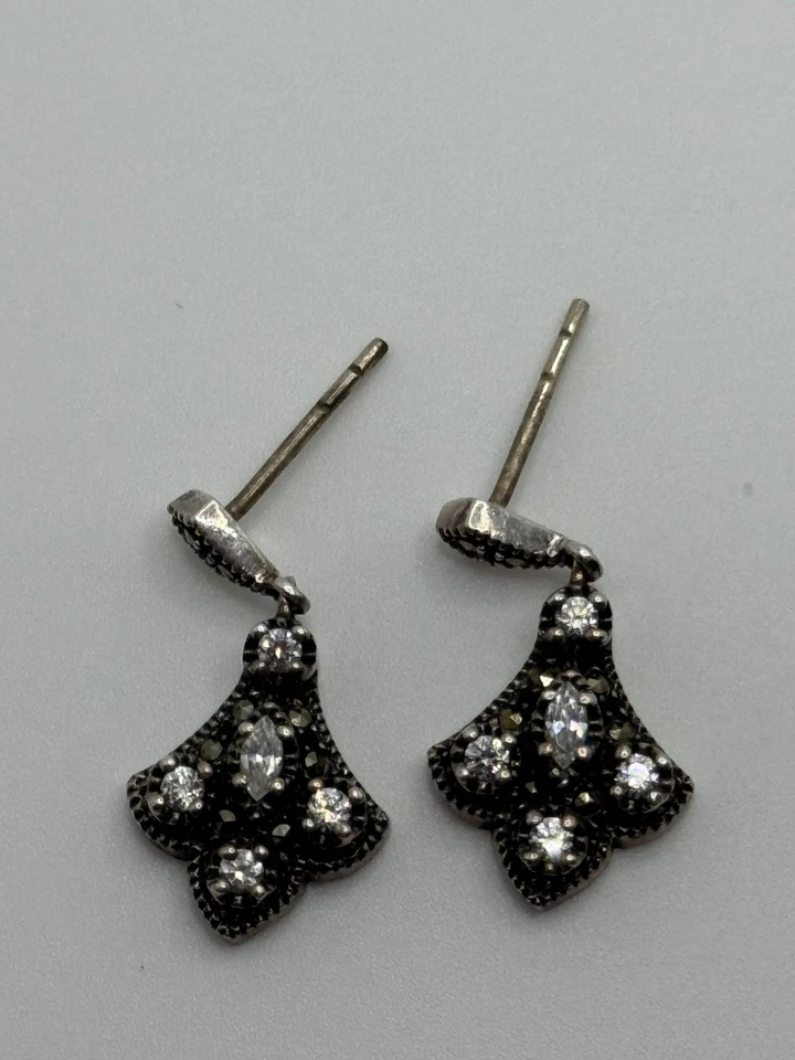 Judith Jack Sterling Silver Marcasite & CZ Dangle Earrings - Image 4 of 4