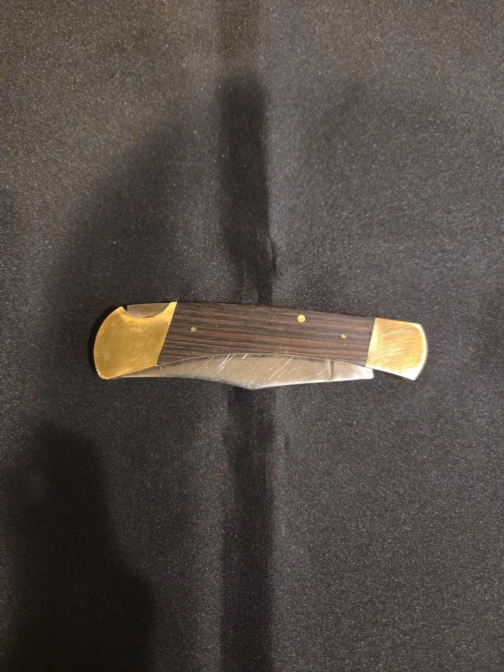 Винтажный карманный нож Prairie с латунной и деревянной ручкой 440 нержавеющая сталь Япония - Изображение 2 из 4