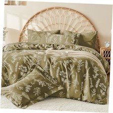 Duvet Cover King Size, King 104"x90" 01 - Olive Green Leaves No Comforter 