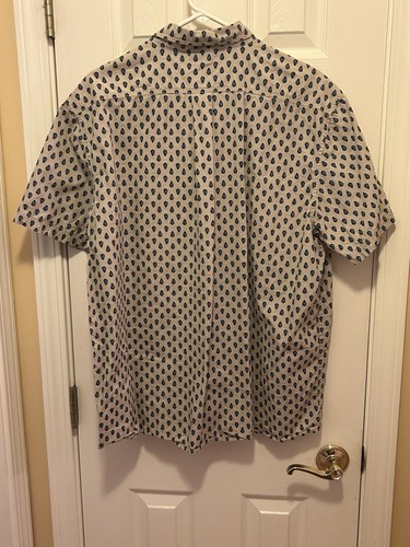 Solaris Mens XL Short Sleeve Button-Down Classic Beige Base with Blue Pattern - Picture 3 of 5