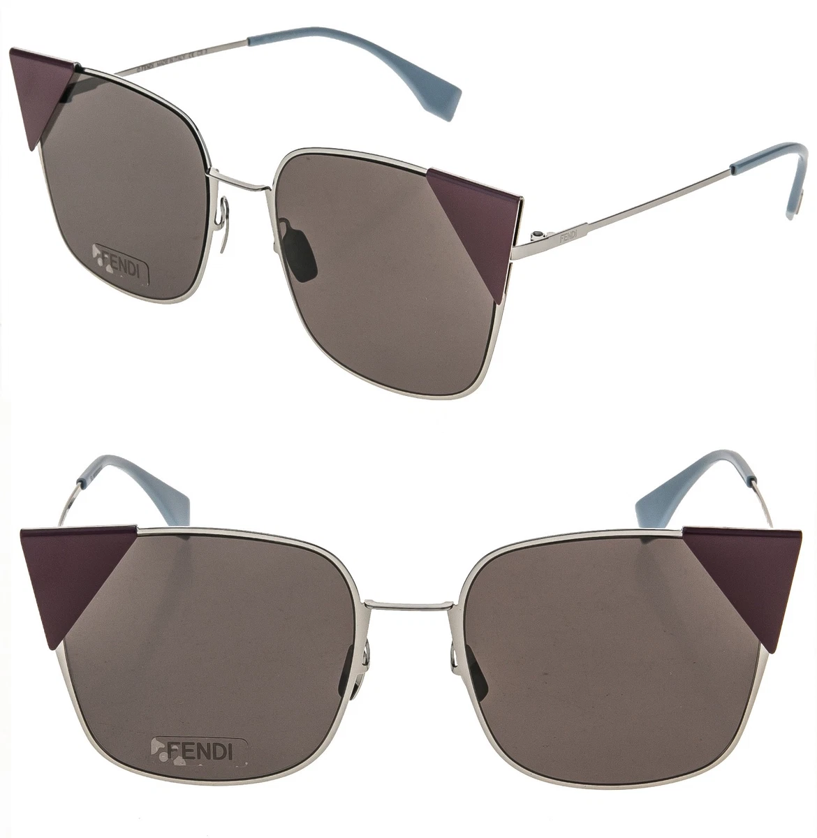FENDI LEI FF0191S 0191 Silver Purple Mauve Triangle Cat Eye  display picture 2