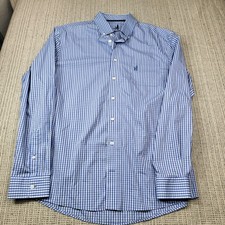 Johnnie-O Shirt Mens Large Blue Check Long Sleeve Button Front Performance