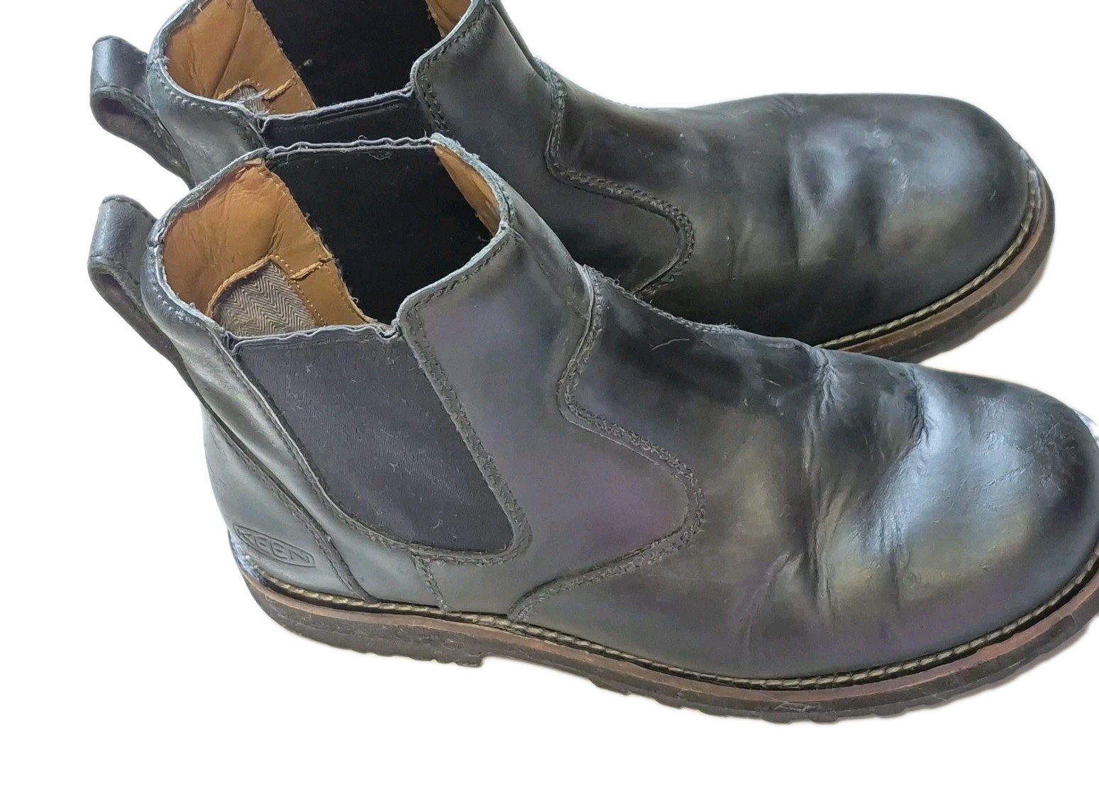 Stivali da lavoro Keen uomo 7 5 pelle nera pull on Chelsea indossati in grunge thrashed