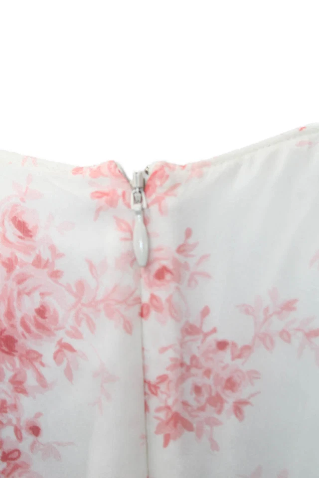 Valentino Womens Long Sleeve Crew Neck Floral Silk Dress White Pink Size 6 - Image 4 of 4